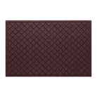 Overhead of a large Cordova all-weather door mat with a deep wine red repeating quatrefoil, bi-level design.