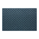 Overhead of a large Cordova outdoor door mat with a relaxed blue repeating quatrefoil pattern.