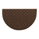 Cordova WaterHog luxury half-round doormat in a dark earthy brown repeating quatrefoil pattern.