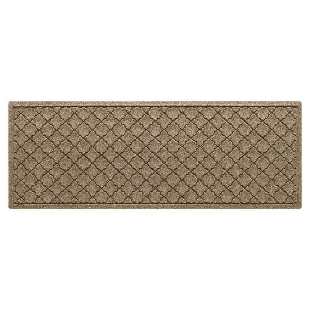 WaterHog 2x5 Cordova indoor/outdoor runner in a light tan repeating quatrefoil, bi-level design.