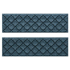 Quality WaterHog outdoor stair treads with a relaxed blue surface and repeating quatrefoil pattern.