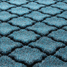 Detail image the all-weather WaterHog durable surface made of dark and light blues, white and grey strands.