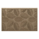 An OG WaterHog medium indoor/outdoor doormat in a light tan leafy design, eco-friendly surface, and durable rubber backing.