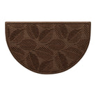 WaterHog outdoor half-round doormat in a dark earthy brown leafy design, stain-resistant surface, and durable backing.