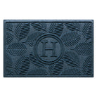 Personalized WaterHog 2x3 monogram doormat with a relaxed blue leafy design, fade-resistant, rugged surface.