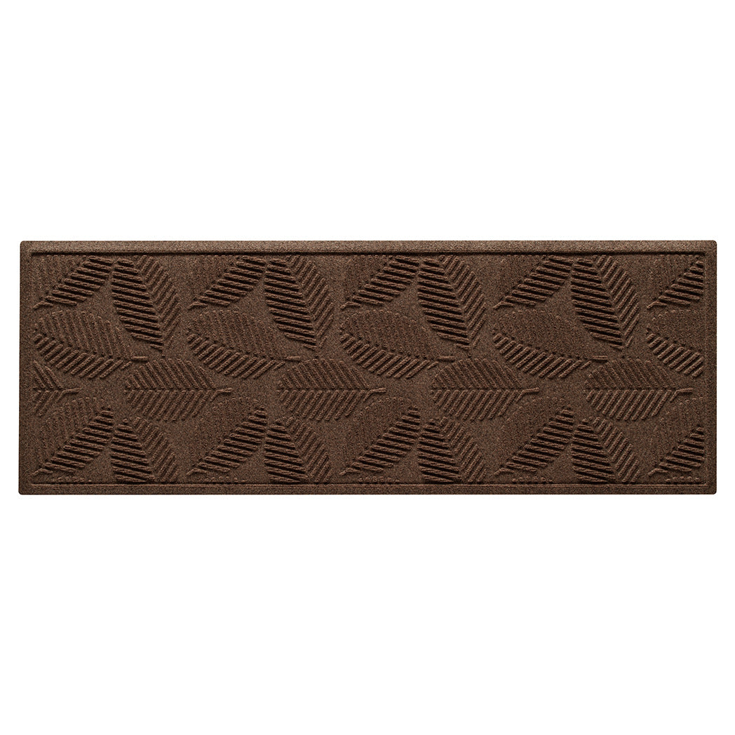 Authentic WaterHog 2x5 outdoor runner in a dark earthy brown leafy design, stain-resistant surface, and incredibly durable backing.