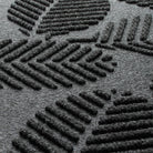 Blown-up view of the eco-friendly WaterHog surface fibers made of various shades of grey to black, with hints of white fibers.