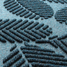 Close-up of the all-weather WaterHog durable surface fibers made of dark and light blues, white and grey strands.