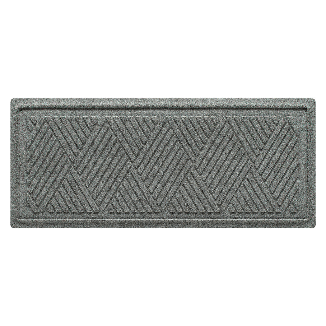 Overhead of a WaterHog Diamonds luxury boot tray in a light grey crisscrossing linear pattern.