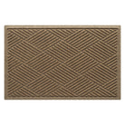 Overhead of a medium Diamonds WaterHog indoor/outdoor doormat in a light tan color and crisscrossing linear design.