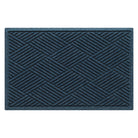 Overhead of a medium Diamonds WaterHog indoor/outdoor door mat with a relaxed blue crisscrossing linear pattern.