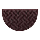 A half-round WaterHog all-weather doormat with a deep wine red surface and crisscrossing linear pattern.