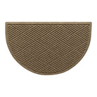 Overhead of a half-round  Diamonds indoor/outdoor doormat with a light tan crisscrossing linear pattern.