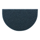 Overhead of a half-round Diamonds doormat with a relaxed blue crisscrossing linear and eco-friendly, durable surface.