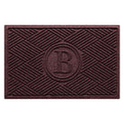 A monogrammed WaterHog all-weather doormat with a deep wine-red surface and crisscrossing linear pattern.