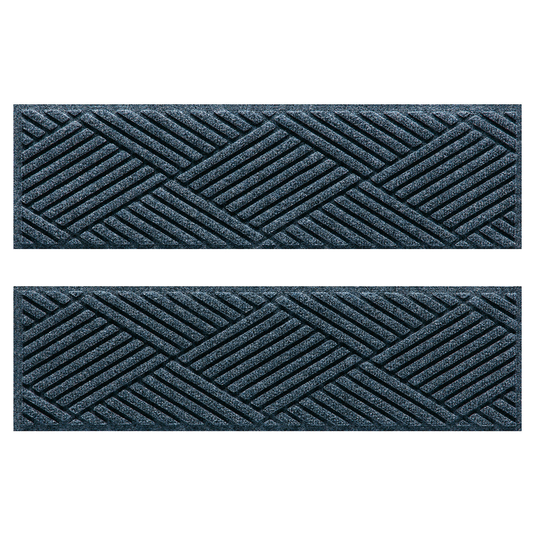 Quality WaterHog outdoor stair treads with a relaxed blue surface and crisscrossing linear pattern.