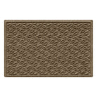 A creamy tan, repetitive leaf pattern doormat that's all-weather