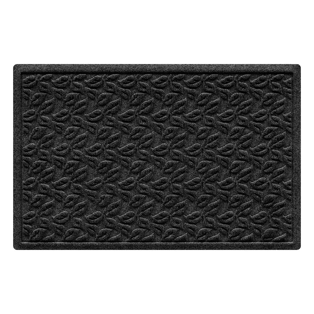 Black single door doormat with a textured pattern on a white background