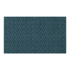 large doormat in a creamy warm blue with a repetitive dogwood leaf pattern backed by durable rubber
