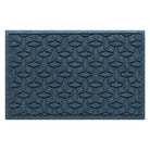 Overhead of a WaterHog modern indoor/outdoor door mat with a relaxed blue interlocking elliptical pattern.