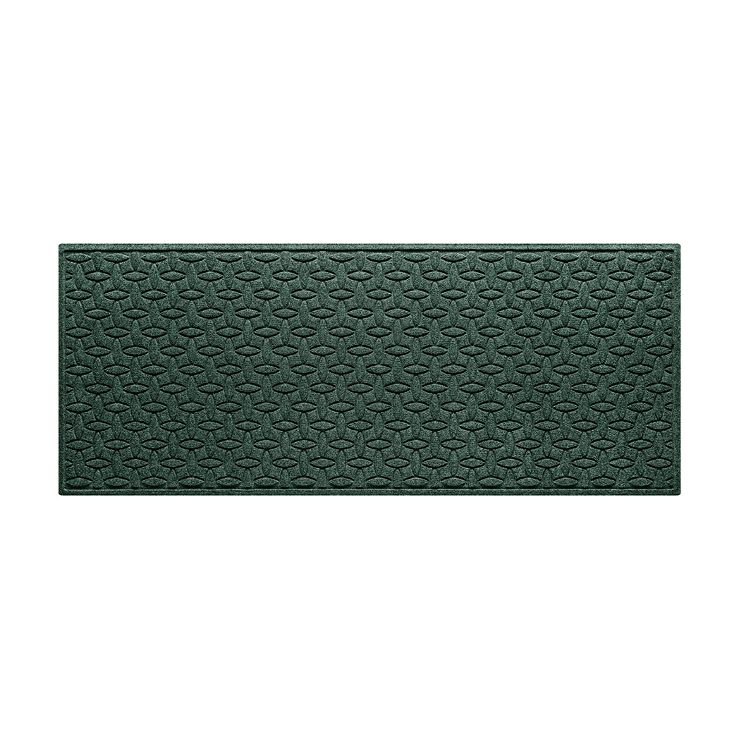 Genuine WaterHog outdoor medium runner with a deep green interlocking elliptical design; an American-made mat.