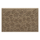 Overhead of a 2x3 Fall Day WaterHog indoor/outdoor doormat in a light tan color and fallen leaves, bi-level design.