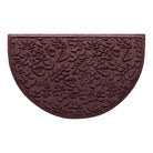 A half-round  WaterHog all-weather doormat with a deep wine red fallen leaves design; an American-made mat.