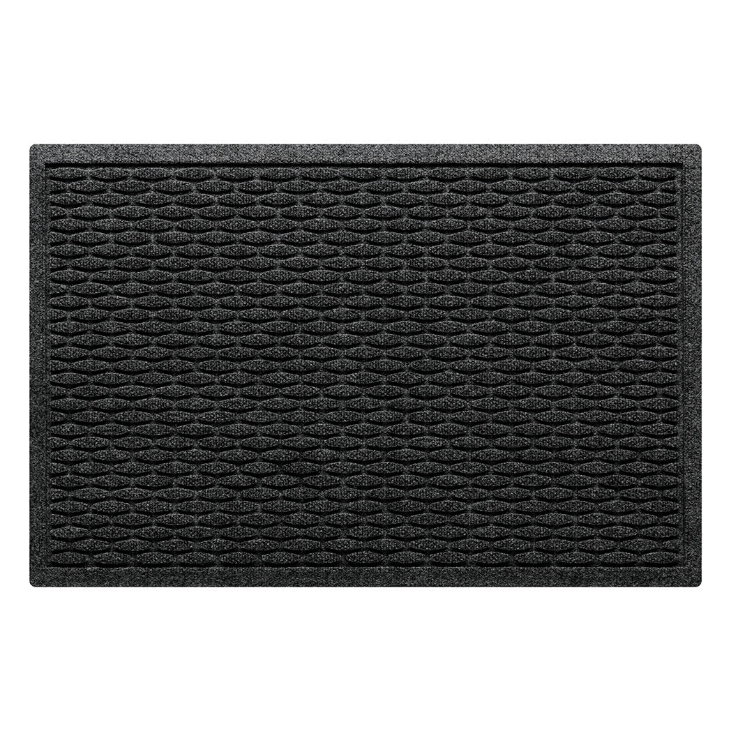 A 2x3 WateHog Hampton outdoor doormat in a dark grey color with a raised repetitive small oval design.