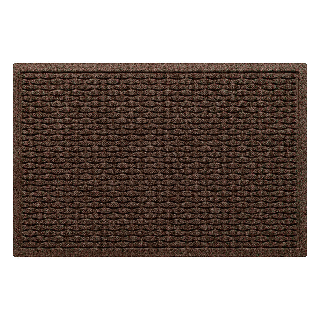 A 2x3 WateHog Hampton outdoor doormat in a dark brown color with a raised repetitive small oval design.