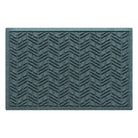 A premium WaterHog medium outdoor doormat in a light blue/grey cheveron-like design, stain-resistant surface, and durable rubber backing.