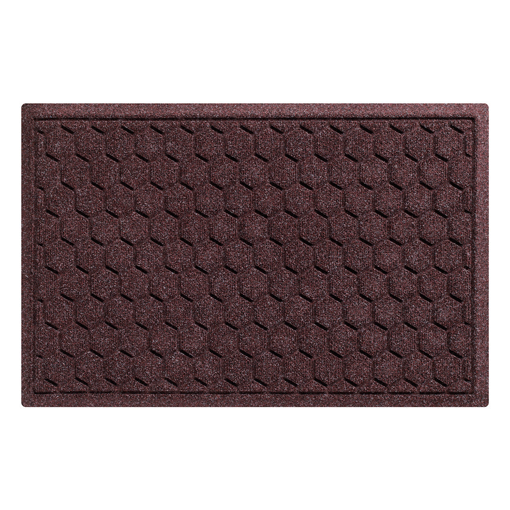 A WaterHog Honeycomb all-weather doormat in maroon, featuring a hexagonal pattern displayed on a white background.