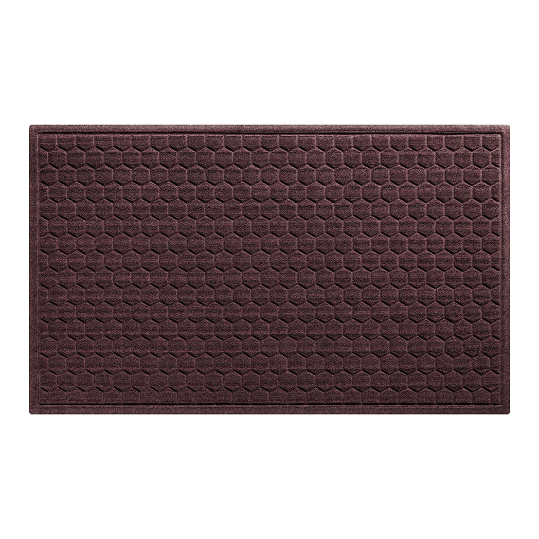 A large 3x5 WaterHog Honeycomb all-weather doormat in maroon, featuring a hexagonal pattern displayed on a white background.