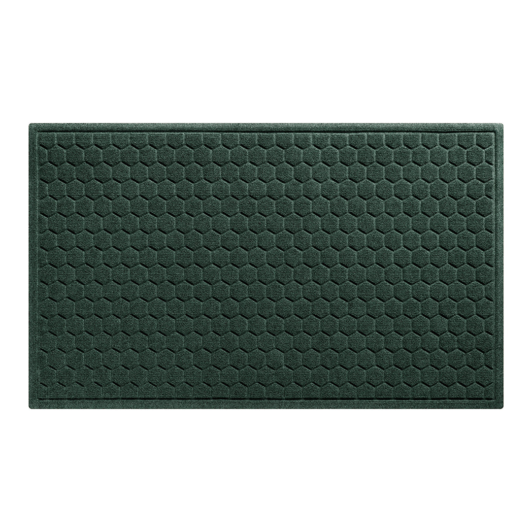 A large 3x5 WaterHog Honeycomb durable doormat in deep green, featuring a hexagonal pattern displayed on a white background.