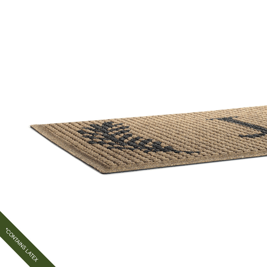 Low-profile height profile of WaterHog Squares Inlay doormat in camel