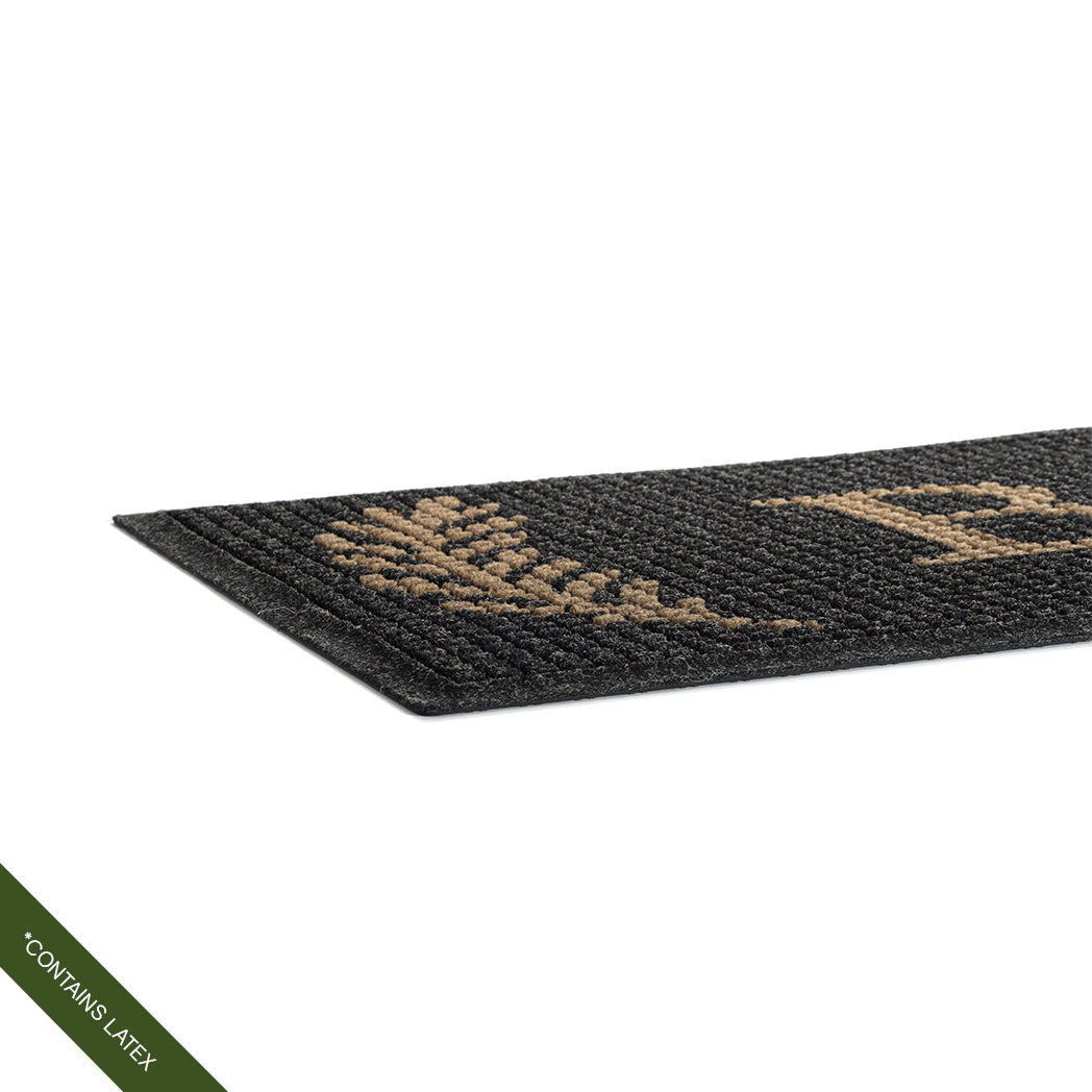 Low-profile height profile of WaterHog Squares Inlay doormat in charcoal