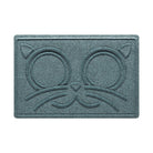 Overhead of a large WaterHog Kitty Face bowl mat with a light blue/grey, fast-drying surface.