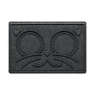 A 12x18 WaterHog Kitty Face bowl mat overhead, with a deep grey, fast-drying surface; an American-made mat.