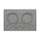 A 12x18 WaterHog Kitty Face bowl mat overhead, with a light grey, fast-drying surface; an American-made mat.