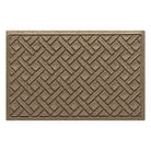 A Lattice WaterHog medium indoor/outdoor doormat in a light tan color and interwoven diagonal lines, bi-level design.