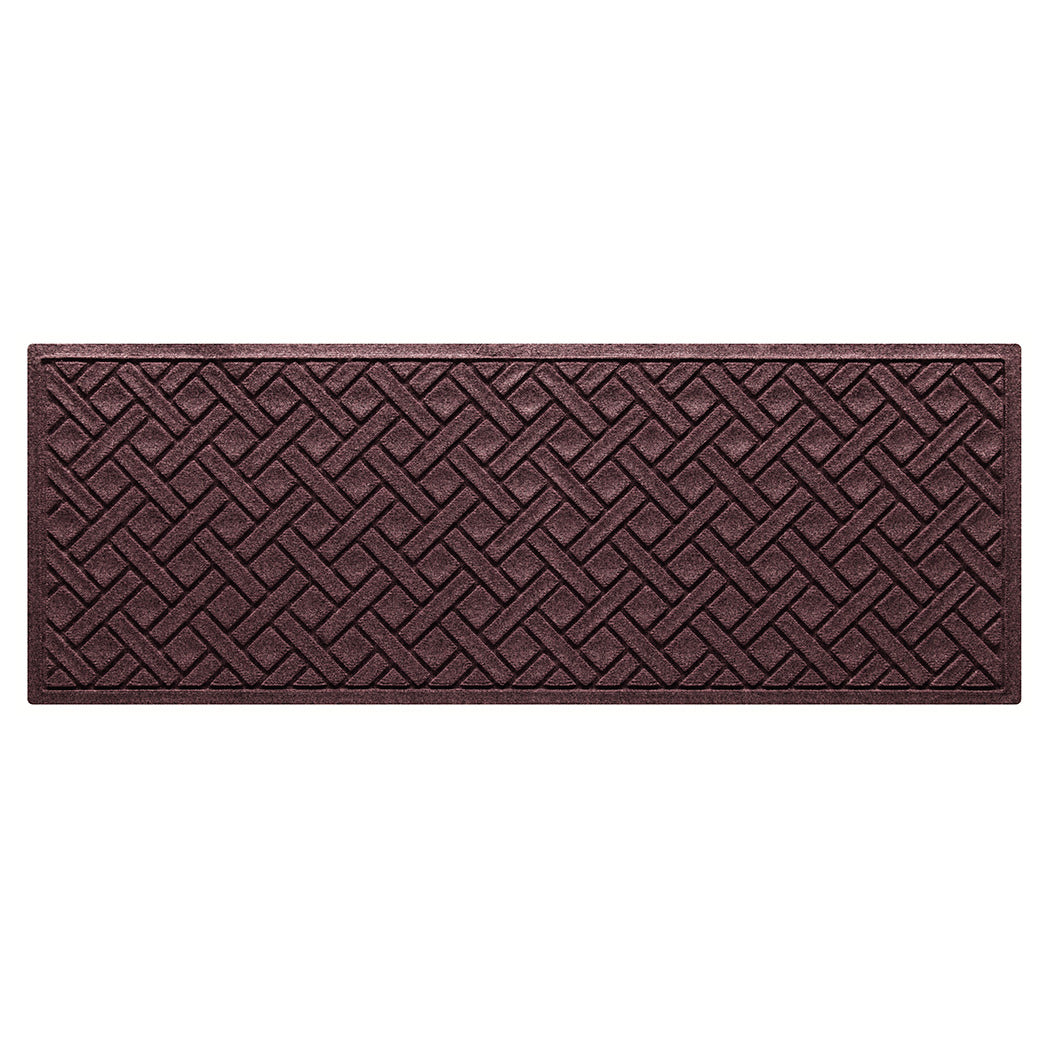 A Lattice WaterHog all-weather small runner with a deep wine red interwoven diagonal lines pattern.