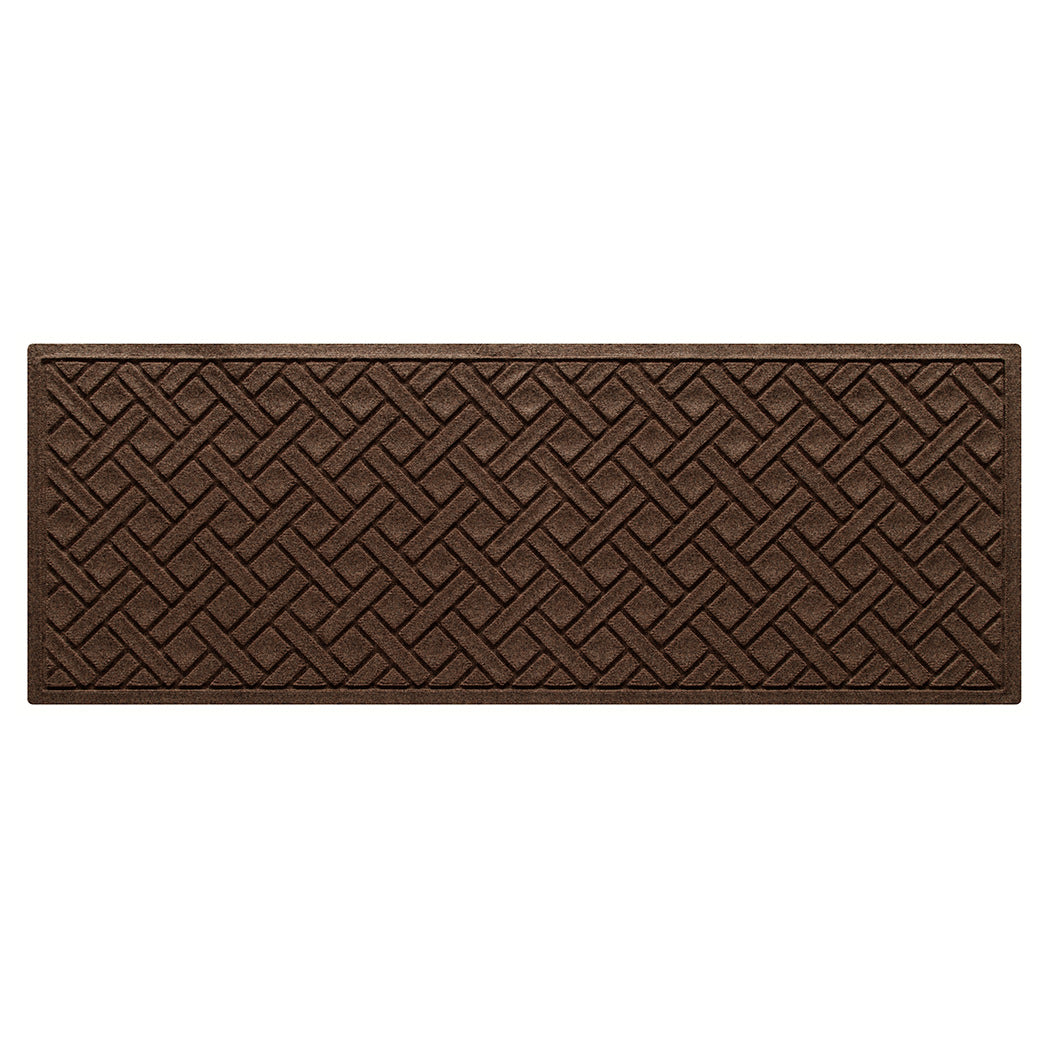 Authentic WaterHog Lattice 2x5 outdoor runner in a dark earthy brown, interwoven diagonal lines pattern.