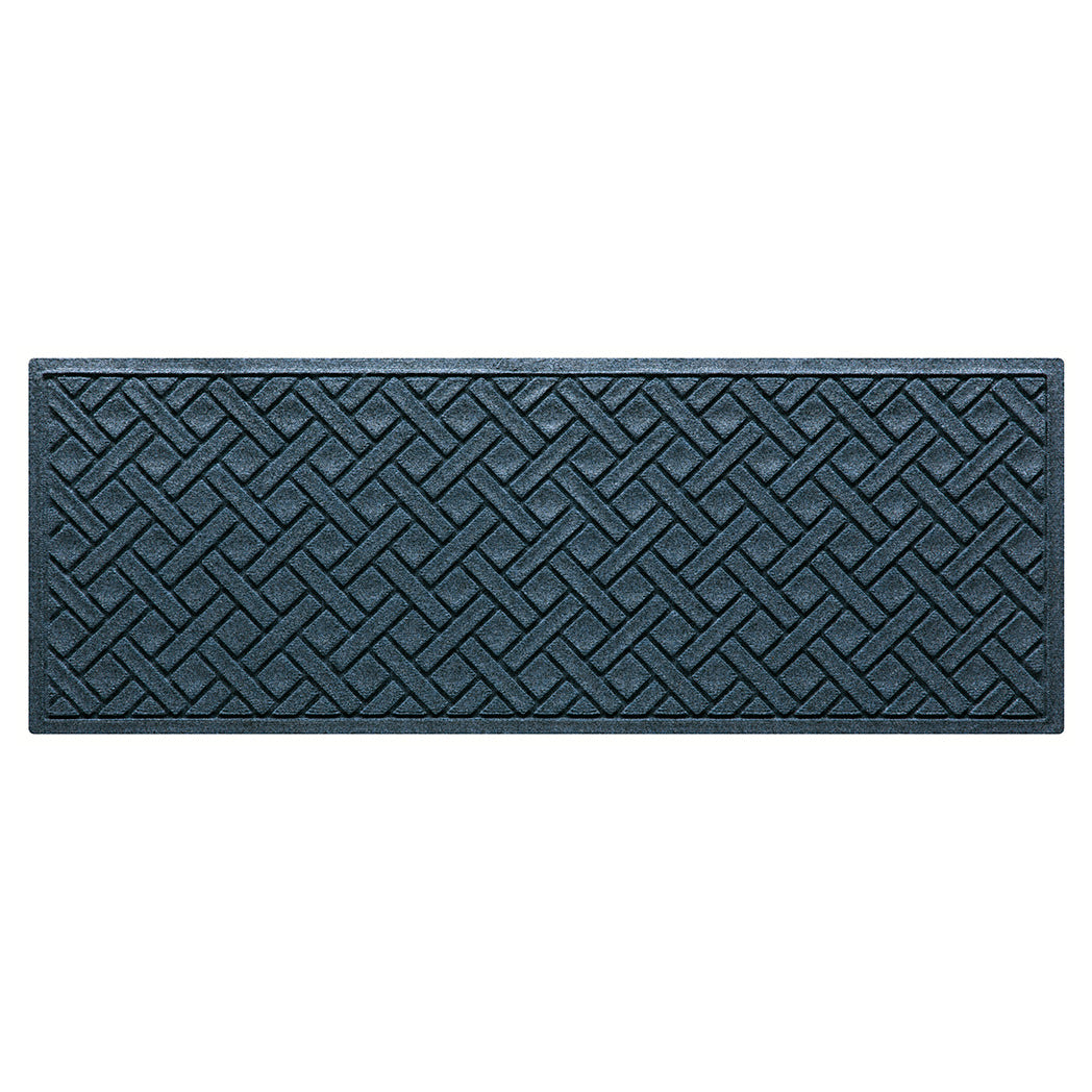 Quality WaterHog 2x5 outdoor small runner with a relaxed blue interwoven diagonal lines pattern.