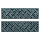 Pair of WaterHog Lattice all-weather stair treads  in a light blue/grey interwoven diagonal lines pattern.