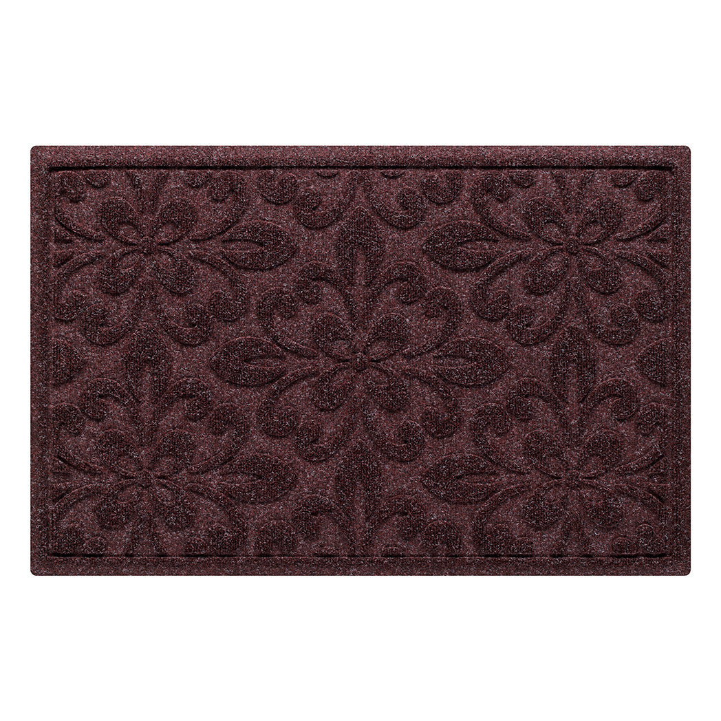 WaterHog Phoenix 2x3 indoor/outdoor doormat in burgundy, featuring a quad pedal floral design, displayed on a white background.