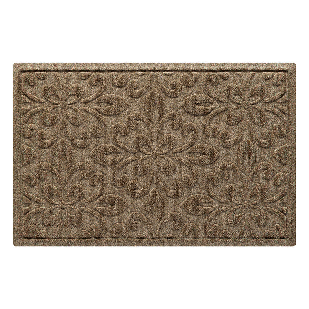 WaterHog Phoenix 2x3 indoor/outdoor doormat in tan, featuring a quad pedal floral design, displayed on a white background.