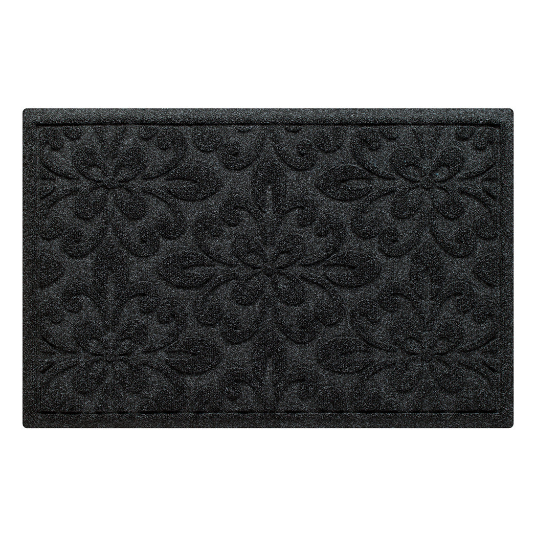 WaterHog Phoenix 2x3 indoor/outdoor doormat in dark grey, featuring a quad pedal floral design, displayed on a white background.