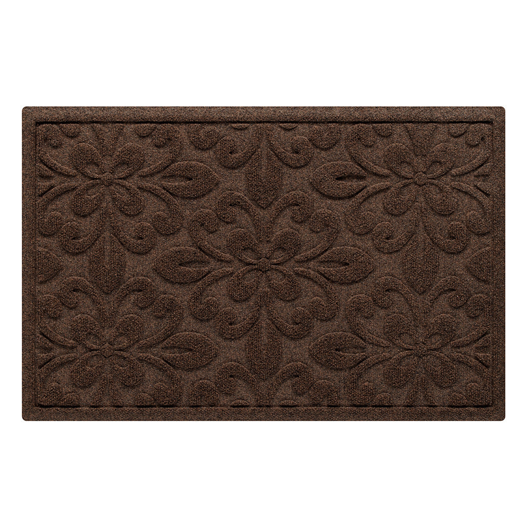 WaterHog Phoenix 2x3 indoor/outdoor doormat in dark brown, featuring a quad pedal floral design, displayed on a white background.