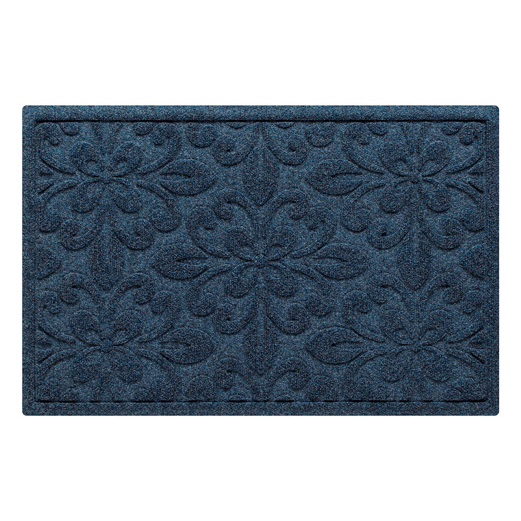 WaterHog Phoenix 2x3 indoor/outdoor doormat in navy blue, featuring a quad pedal floral design, displayed on a white background.