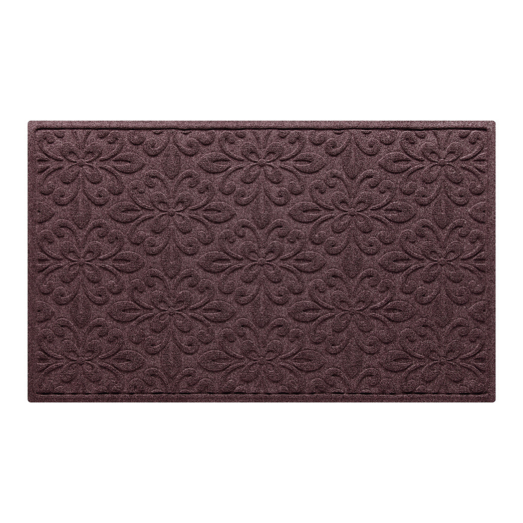 WaterHog Phoenix 3x5 indoor/outdoor doormat in burgundy, featuring a quad pedal floral design, displayed on a white background.