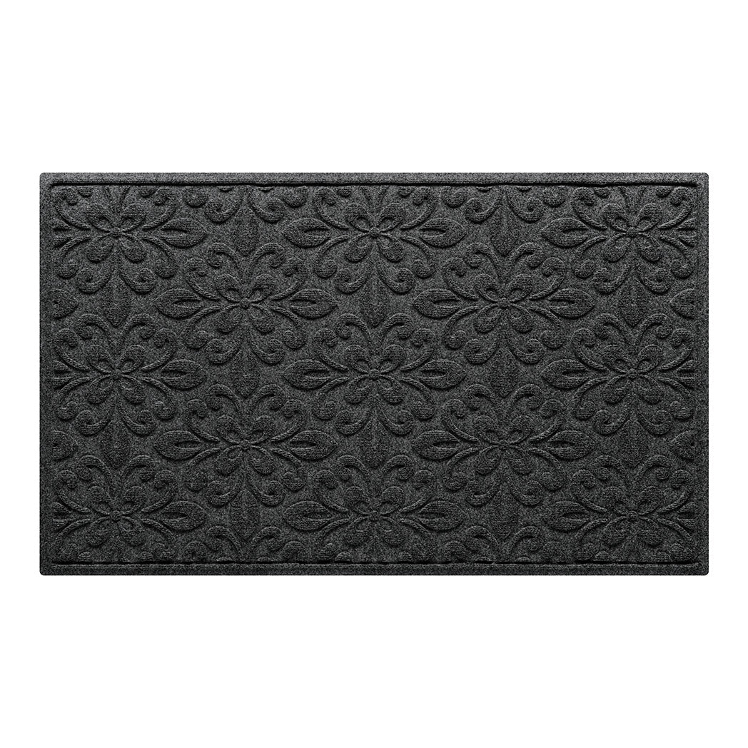 WaterHog Phoenix 3x5 indoor/outdoor doormat in dark grey, featuring a quad pedal floral design, displayed on a white background.